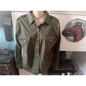 WHAT GOES AROUND COMES AROUND WGACA STUDDED OLIVE MILITARY SHIRT M